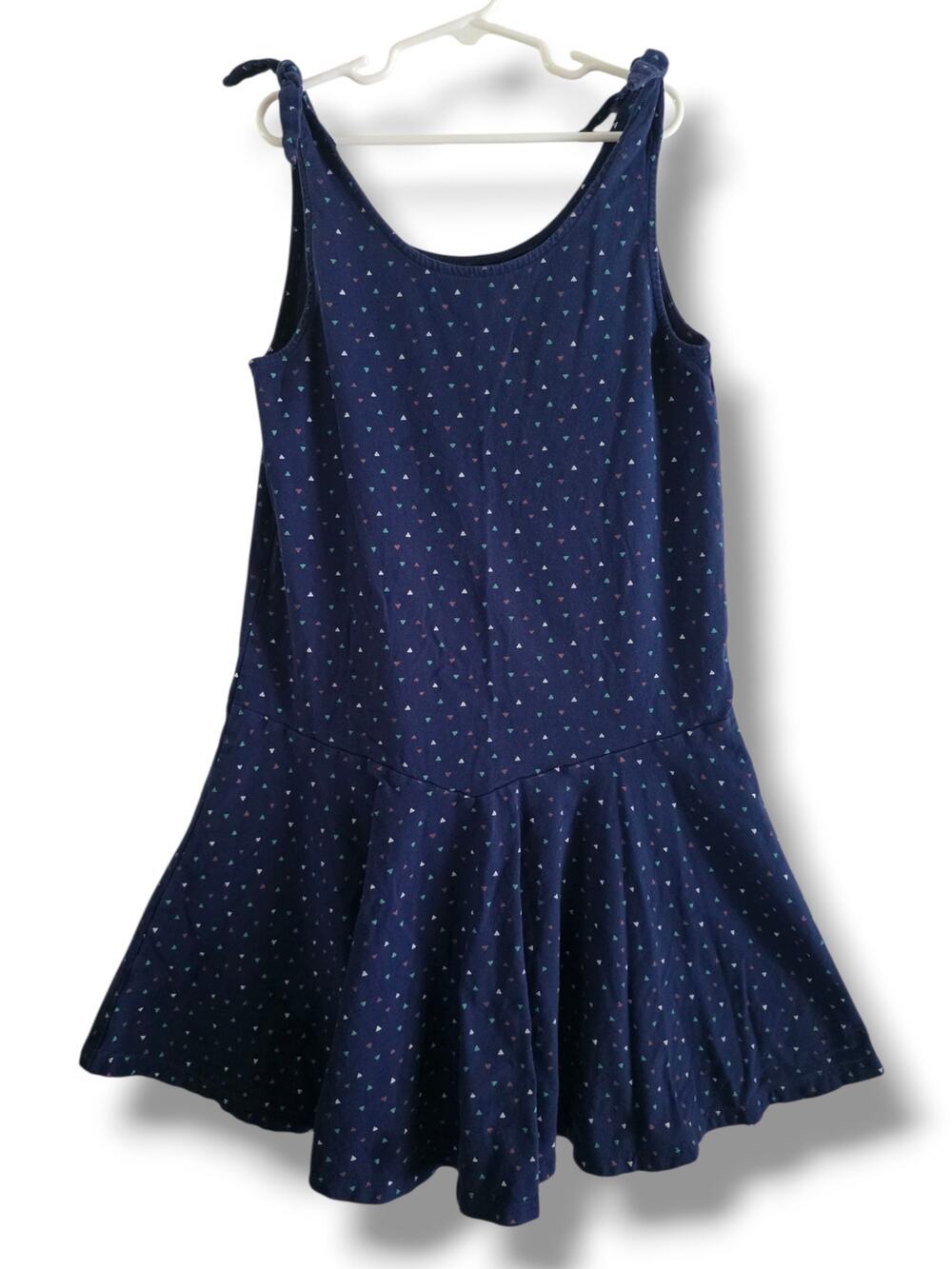 Tea Collection 14 Girls Navy Triangle Drop Waist Tie Shoulder Dress